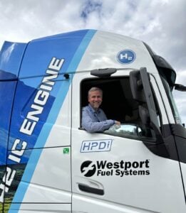Aaron Feaver with a hydrogen truck